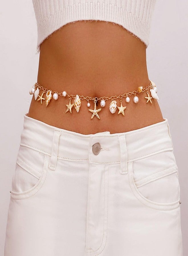 Aiosy Seashell Waist Chain for Women Gold Starfish Body Chains Conch Pearl Belly Chain Summer Beach Body Jewelry (1-Layer) - Image 4