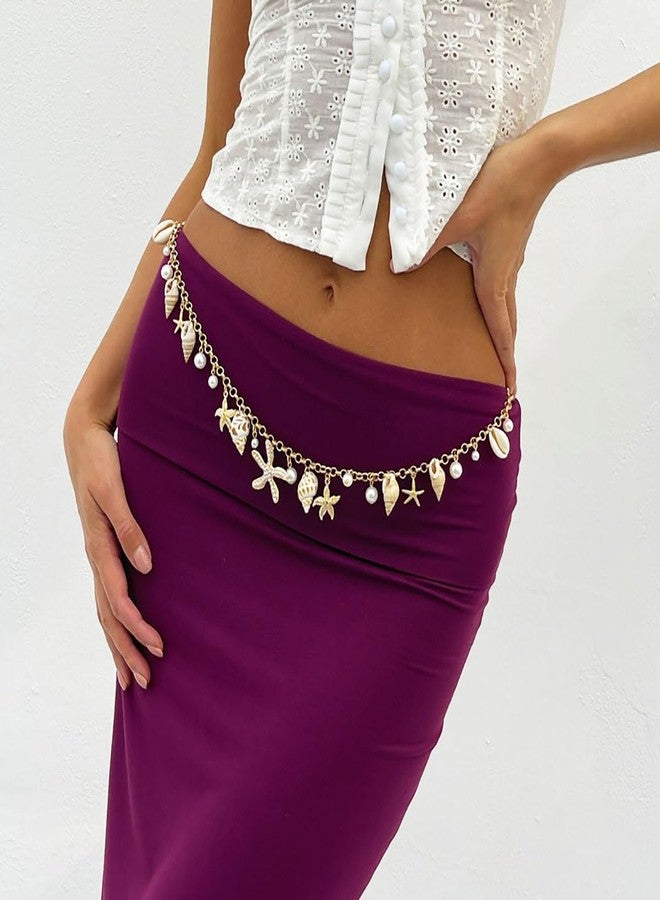 Aiosy Seashell Waist Chain for Women Gold Starfish Body Chains Conch Pearl Belly Chain Summer Beach Body Jewelry (1-Layer) - Image 5
