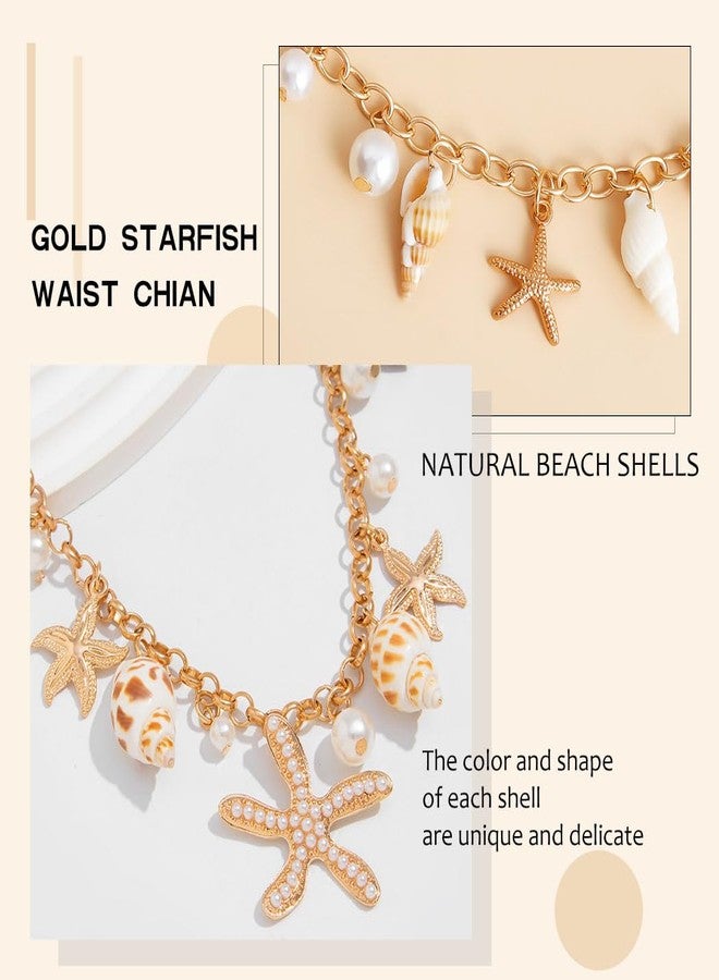 Aiosy Seashell Waist Chain for Women Gold Starfish Body Chains Conch Pearl Belly Chain Summer Beach Body Jewelry (1-Layer) - Image 3