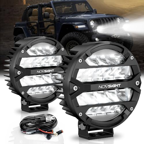 NOVSIGHT Round LED Pod Lights 7 Inch 360W Spot Off Road Lights 48600LM Fog Ditch Roof Bumper Round Light for Trucks Car UTV ATV2pcs 12V LED Lights with Rocker Switch Wiring Harness Kit - Image 1