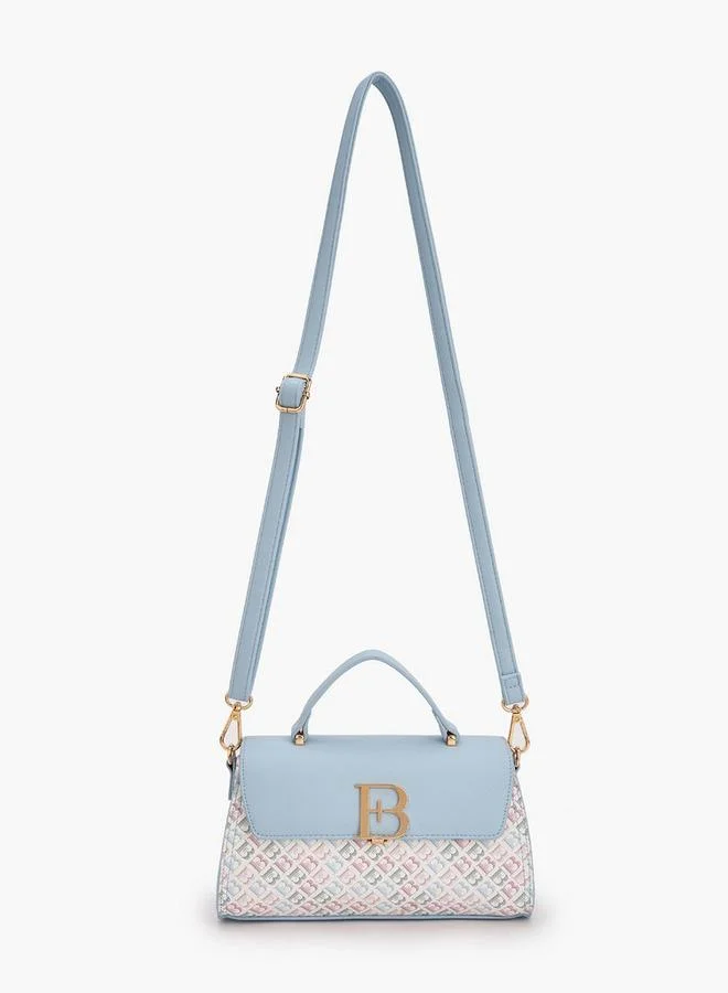 Flora Bella By Shoexpress Floral Bella Monogram Print Satchel Bag with Detachable Strap