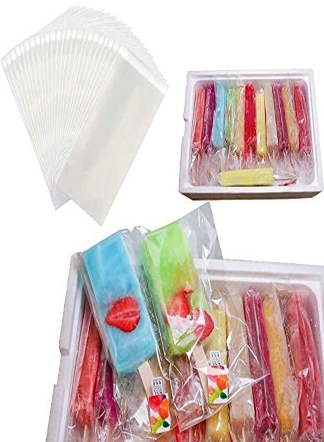 Miaowoof 200PCS Popsicle Bags Sealable, Ice Pop Bags For Ice Cream, Self-adhesive Clear Popsicle Wrappers, 6.3" x 3.2" Disaposable - Image 2