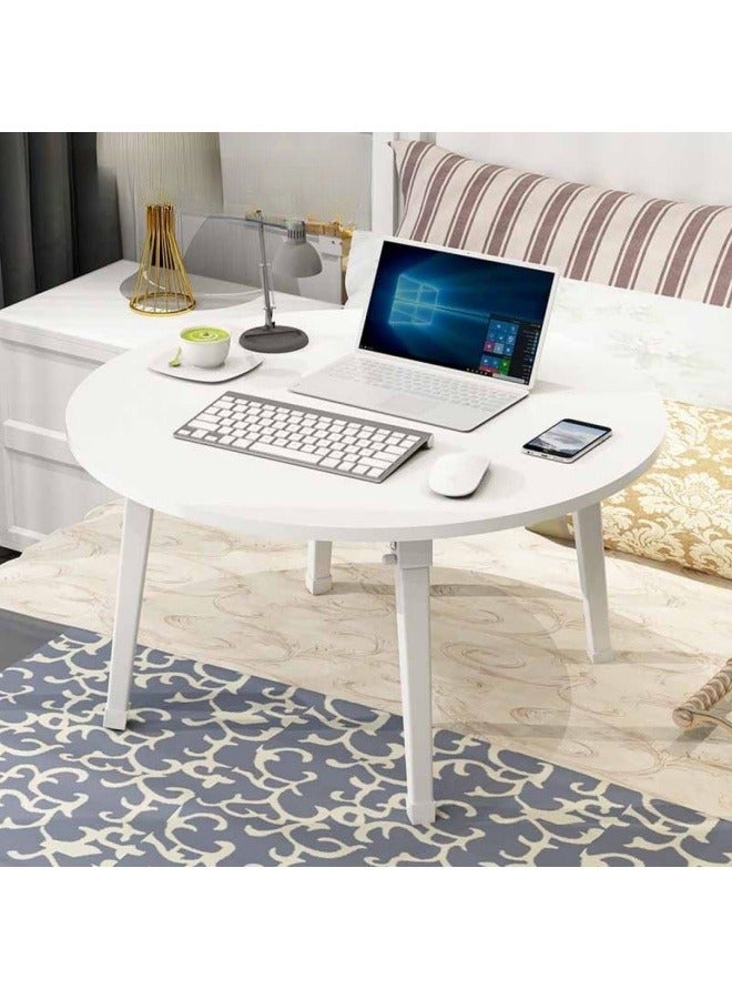 جيجيرو طاولة قهوة دائرية قابلة للطي، طاولة منخفضة على الطراز الياباني، مكتب دراسة للتاتامي، الجلوس على الأرض، غرفة نوم، نافذة خليجية، غرفة شاي، لون أبيض - Image 1