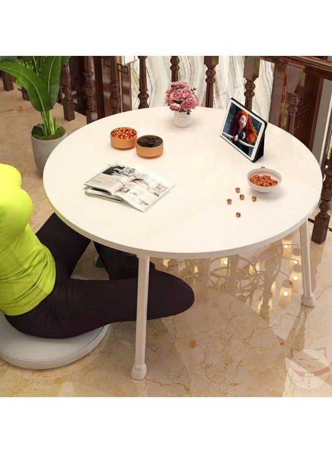 جيجيرو طاولة قهوة دائرية قابلة للطي، طاولة منخفضة على الطراز الياباني، مكتب دراسة للتاتامي، الجلوس على الأرض، غرفة نوم، نافذة خليجية، غرفة شاي، لون أبيض - Image 2