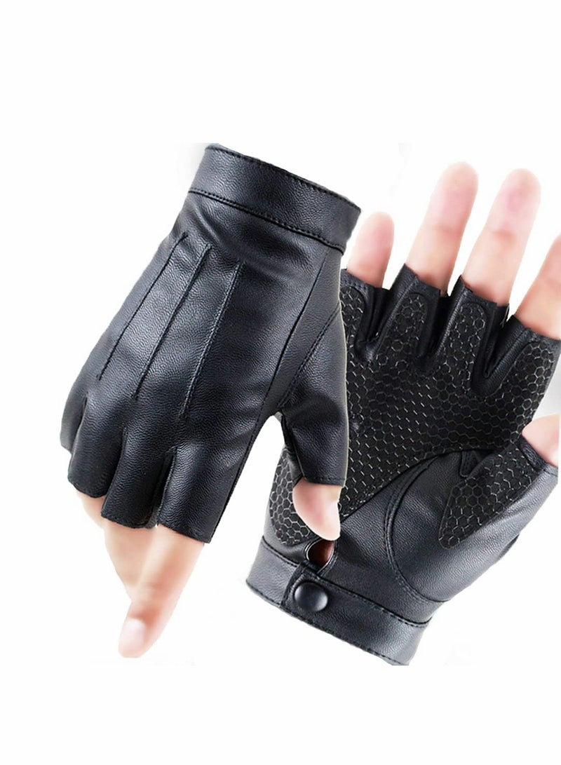 Excefore Fingerless Driving PU Leather Gloves Outdoor Sport Faux Half Finger with Anti-Slip Layer Glove for Men Women  - Image 1