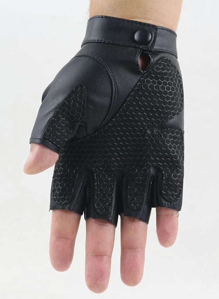 Excefore Fingerless Driving PU Leather Gloves Outdoor Sport Faux Half Finger with Anti-Slip Layer Glove for Men Women  - Image 4