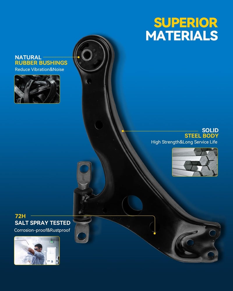 PHILTOP 10pcs Front Suspension Kit Fit for Toyota Camry 2002-2003, Highlander 2004-2007, RX350 2007-2009, RX330 2004-2006, Solara 2004-2008, Control Arms w/Ball Joints K620334, K620333, K90346, K90347 - Image 4