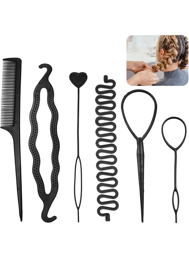 Premify 6  Pieces Terry Tool Set, Hair Styling Accessories Kit For Women & Girls, Bun Maker French Braiding Tools For Making Diy Hair Fashion Styles, Hair Braiders For Twist Ponytail Maker (Black)  - Image 1