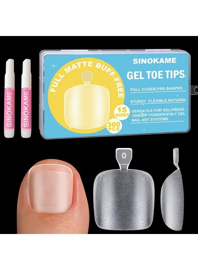 SINOKAME Ess On Toenails Short With Nail Glue Kit, Sinokame Full Cover No File Matte Gel Toe Nail Tips For Regular &Small Toenail Beds Short Lengths, 300 Pcs 15 Inclusive Sizes For Up To 10 Pedicures - Image 1
