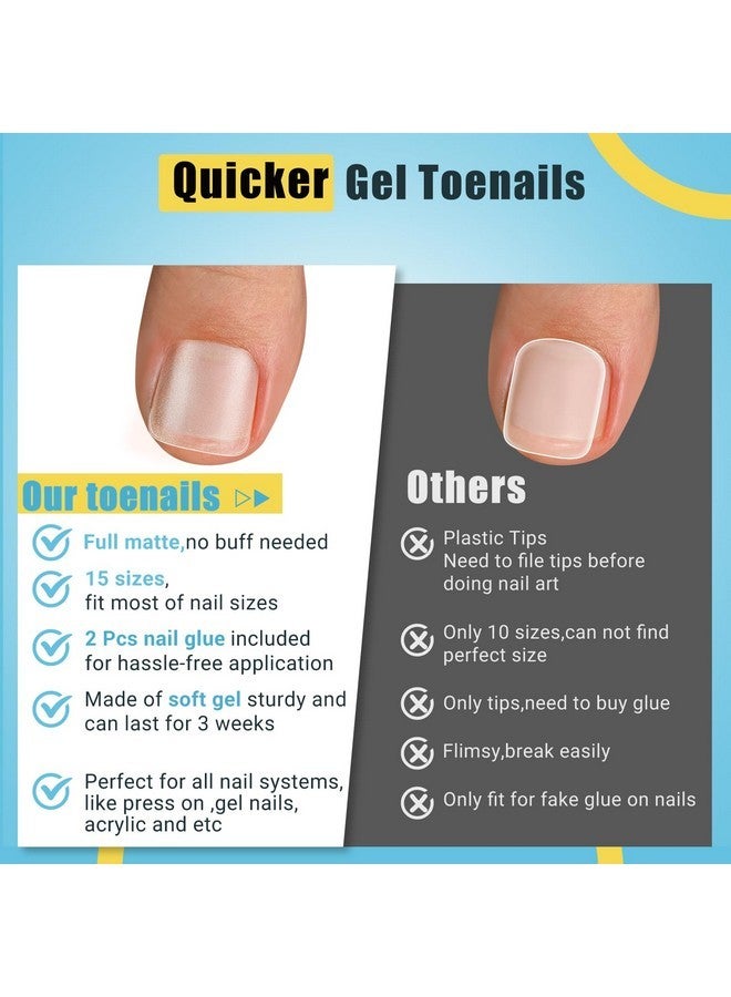SINOKAME Ess On Toenails Short With Nail Glue Kit, Sinokame Full Cover No File Matte Gel Toe Nail Tips For Regular &Small Toenail Beds Short Lengths, 300 Pcs 15 Inclusive Sizes For Up To 10 Pedicures - Image 3