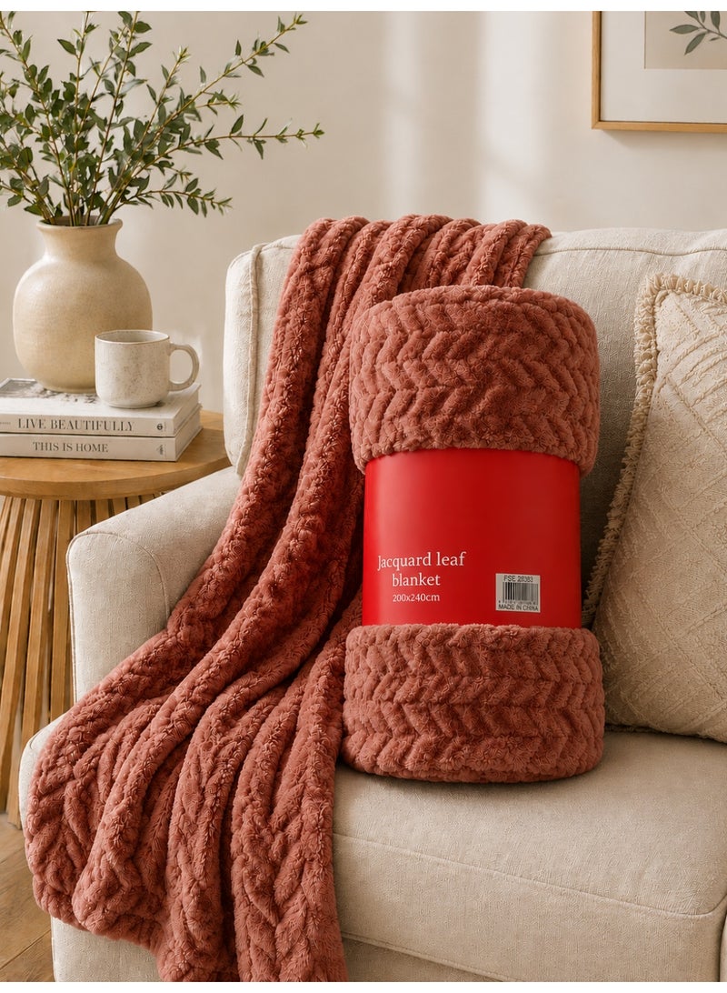 Home auraa King Jacquard blanket 280gsm, 200x240cm Brown - Image 2