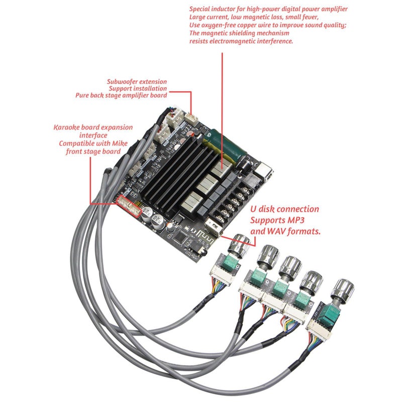 2 Channel Bluetooth Digital Amplifier Board 100W Power Amp Module TPA3221 Chip With Extension Cable For Home Theater Square And DIY Speakers - Image 5
