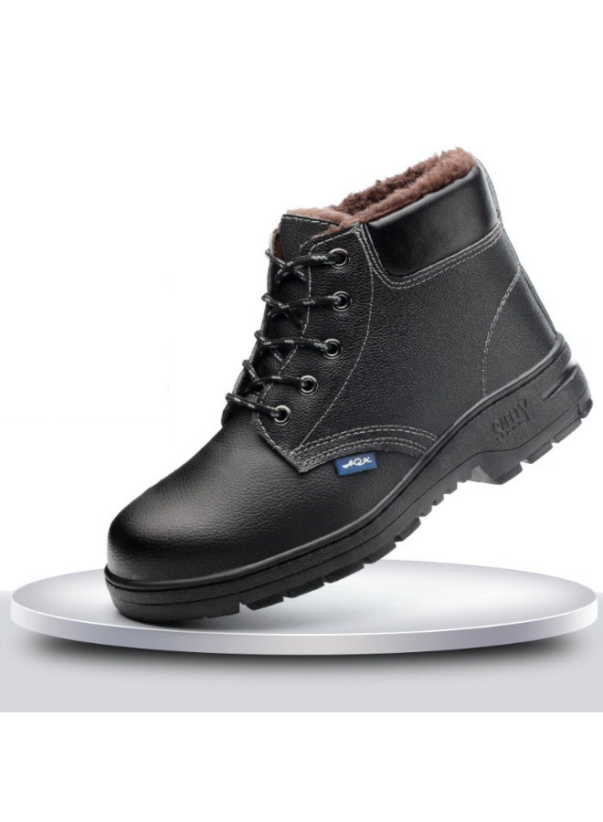 NIBEMINENT Winter Warm Fleece Lined High Top Work Shoes Anti Crush Oil Resistant Acid And Alkali Protective Shoes Men's Sulfurized Shoes - Image 1