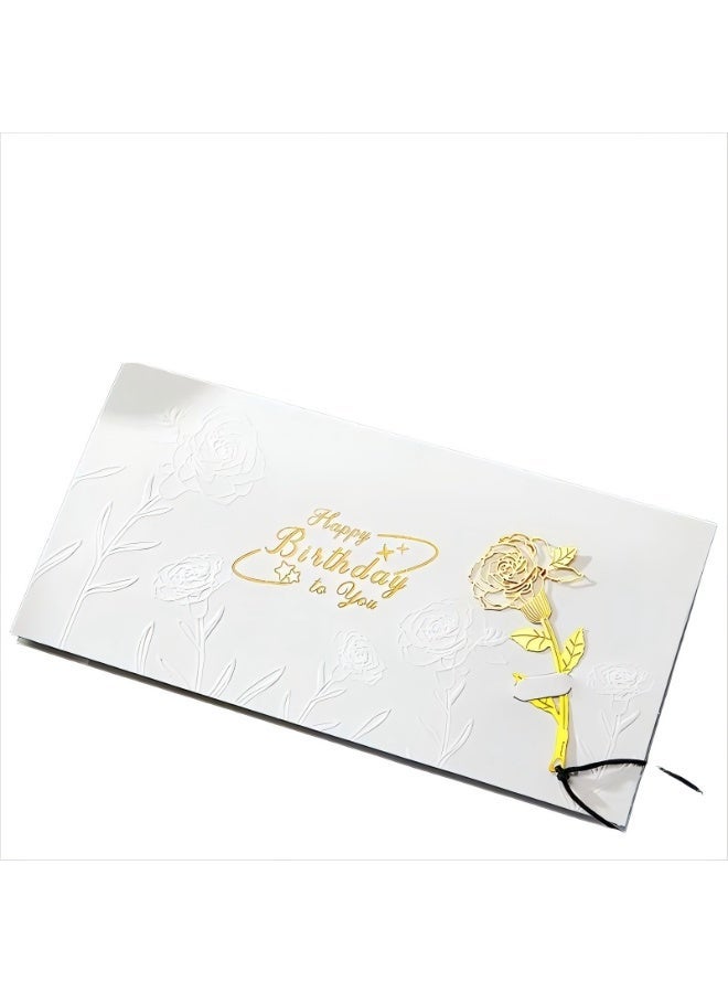Bookmark Card，Happy Birthday Card,Rose bookmark greeting card， Unique Party Supplies Creative Message Blessing Card DIY Decoration Handmade Greeting Card(8.8×17.5cm)（White） - Image 1