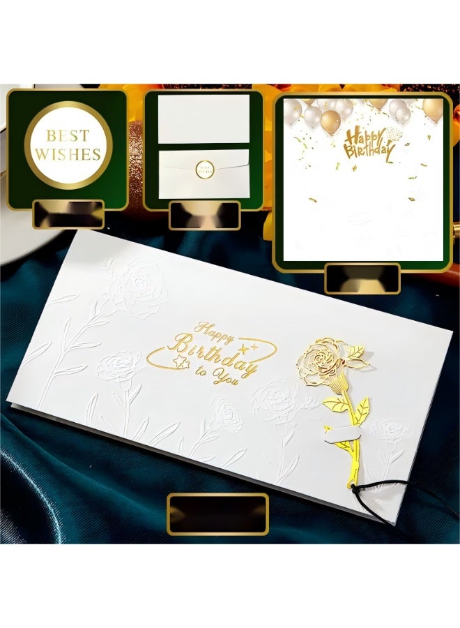 Bookmark Card，Happy Birthday Card,Rose bookmark greeting card， Unique Party Supplies Creative Message Blessing Card DIY Decoration Handmade Greeting Card(8.8×17.5cm)（White） - Image 2