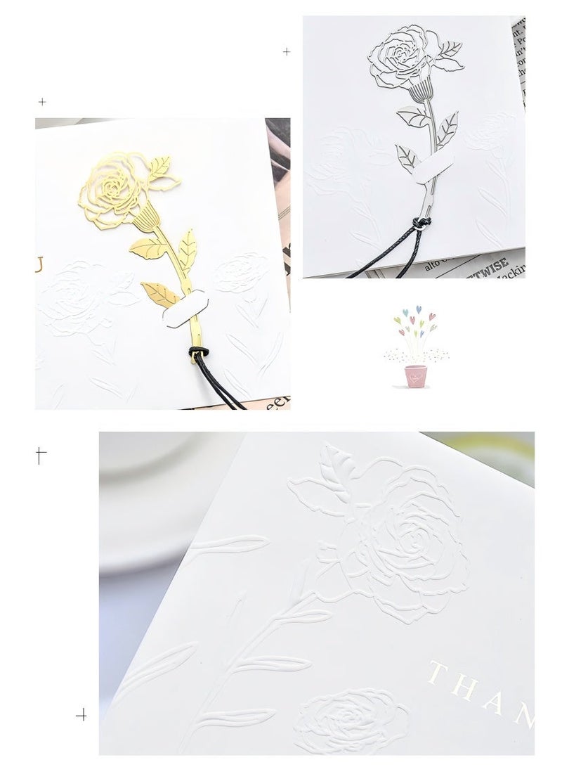 Bookmark Card，Happy Birthday Card,Rose bookmark greeting card， Unique Party Supplies Creative Message Blessing Card DIY Decoration Handmade Greeting Card(8.8×17.5cm)（White） - Image 4