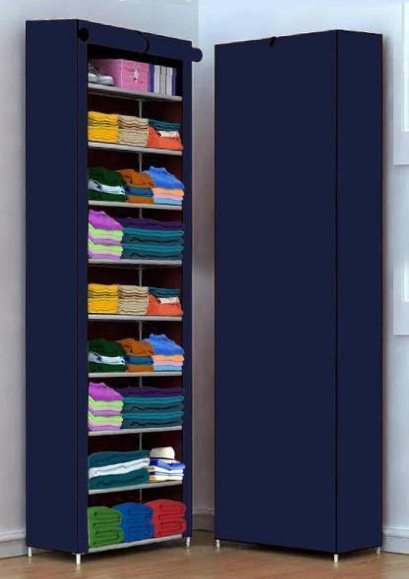 Jaffix Multipurpose Baby Wardrobe/Cabinet/Multipurpose Storage Rack, Foldable, Collapsible Fabric Wardrobe Organizer for Clothes (Plastic and Non Woven Fabric) (9 - Layer, Blue) - Image 1