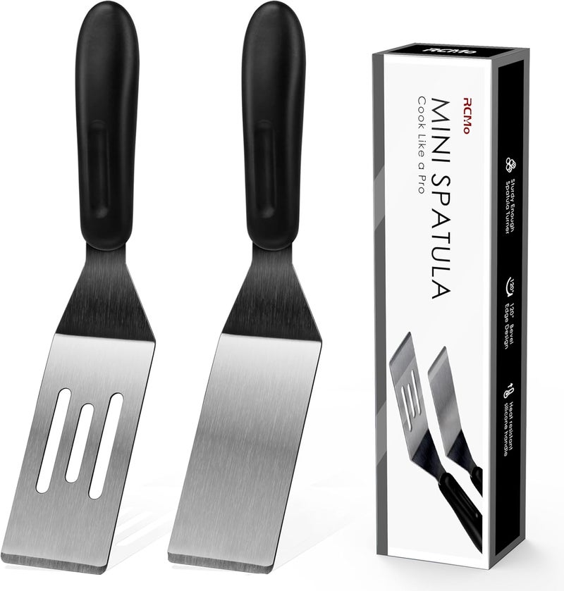 RCMo Small Spatula Professional Mini Serving Spatula, 2 Pieces Stainless Steel Metal Spatulas Set, Cutter and Serve Turner for Kitchen, Flipping or Cooking for Brownie, Cookie, Lasagna, Pancakes or Cake - Image 1