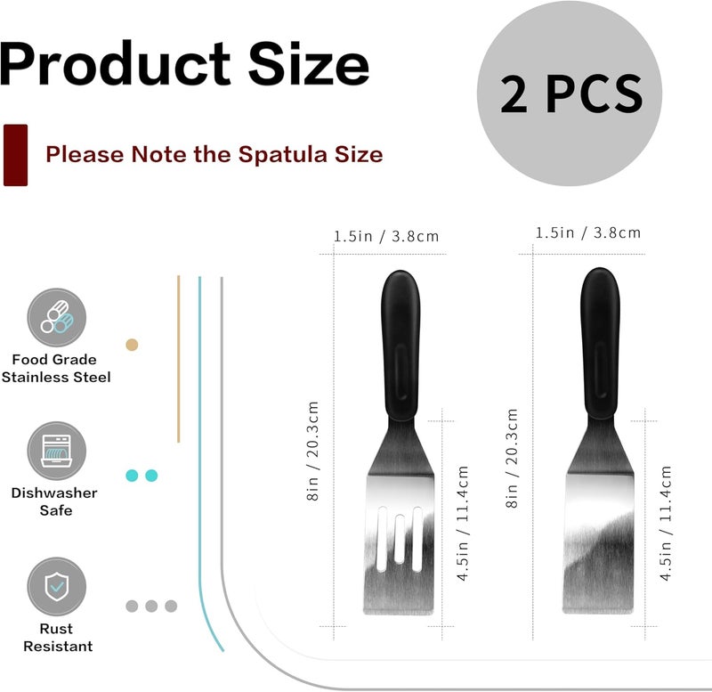 RCMo Small Spatula Professional Mini Serving Spatula, 2 Pieces Stainless Steel Metal Spatulas Set, Cutter and Serve Turner for Kitchen, Flipping or Cooking for Brownie, Cookie, Lasagna, Pancakes or Cake - Image 2