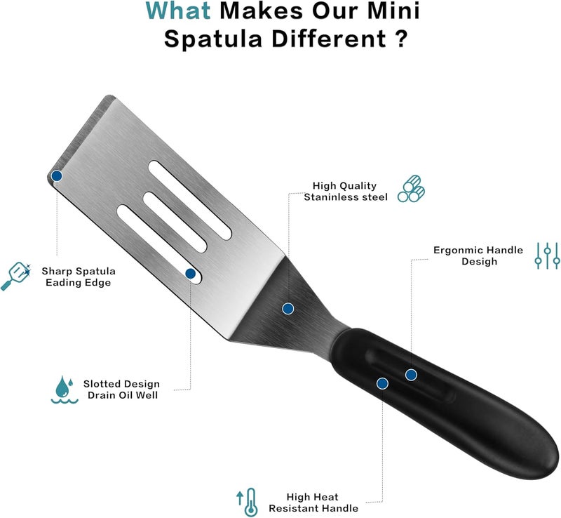 RCMo Small Spatula Professional Mini Serving Spatula, 2 Pieces Stainless Steel Metal Spatulas Set, Cutter and Serve Turner for Kitchen, Flipping or Cooking for Brownie, Cookie, Lasagna, Pancakes or Cake - Image 3