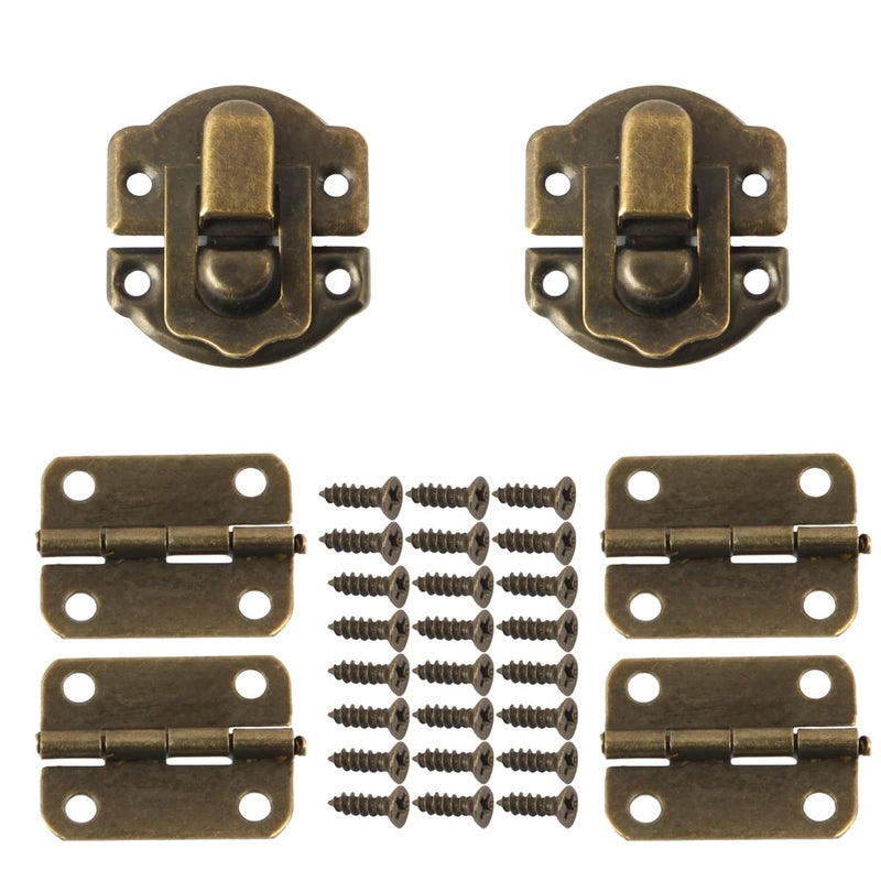 Antique Bronze Hasp Latch and Hinges Set Retro Vintage Style Hinges and Hasp Lock with Matching Screwing for DIY Crafts Wooden Jewelry Box