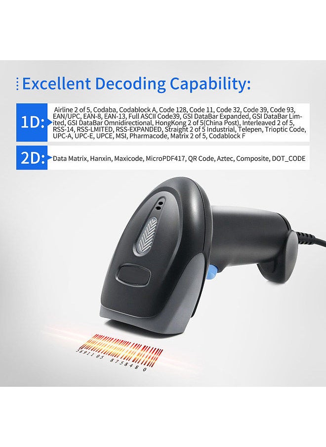 Generic - Handheld Barcode Scanner 1D/2D/QR Code Scanner 2.4G Wireless & USB Wired Bar Code Reader Compatible with Windows Mac Linux for Supermarket Retail Library Logistics Warehouse - Image 1