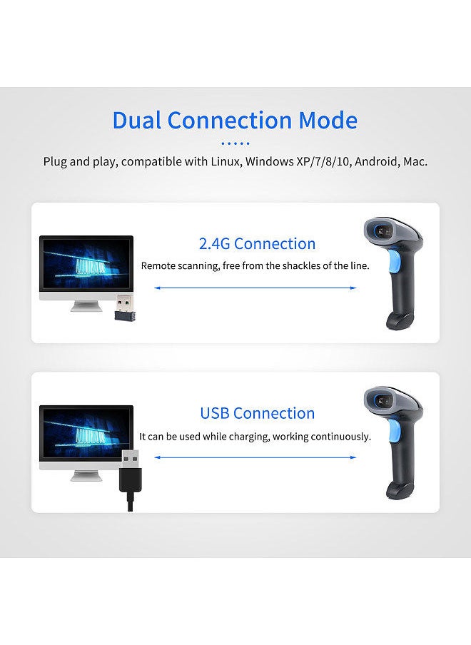 Generic - Handheld Barcode Scanner 1D/2D/QR Code Scanner 2.4G Wireless & USB Wired Bar Code Reader Compatible with Windows Mac Linux for Supermarket Retail Library Logistics Warehouse - Image 1