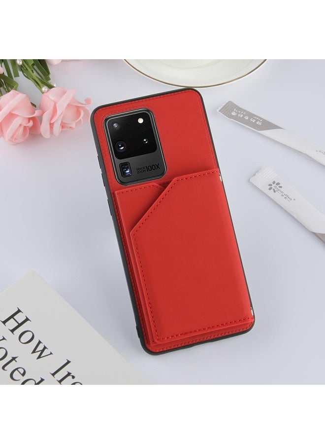 Case Cover For Samsung Galaxy S20 Ultra Skin Feel PU + TPU + PC Back Cover Shockproof Case with Card Slots & Holder & Photo Frame(Red)