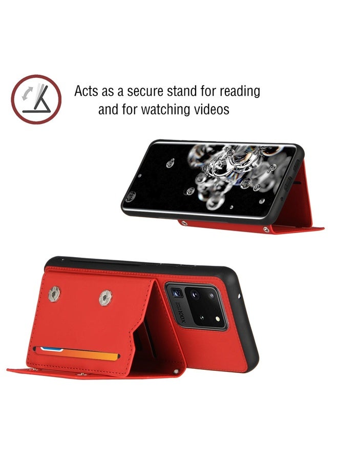Case Cover For Samsung Galaxy S20 Ultra Skin Feel PU + TPU + PC Back Cover Shockproof Case with Card Slots & Holder & Photo Frame(Red)