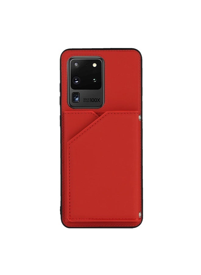 Case Cover For Samsung Galaxy S20 Ultra Skin Feel PU + TPU + PC Back Cover Shockproof Case with Card Slots & Holder & Photo Frame(Red)