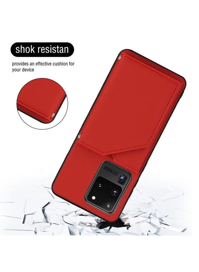Case Cover For Samsung Galaxy S20 Ultra Skin Feel PU + TPU + PC Back Cover Shockproof Case with Card Slots & Holder & Photo Frame(Red)