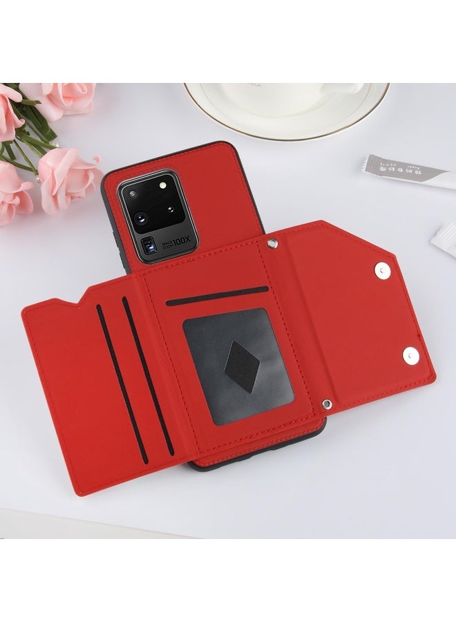 Case Cover For Samsung Galaxy S20 Ultra Skin Feel PU + TPU + PC Back Cover Shockproof Case with Card Slots & Holder & Photo Frame(Red)