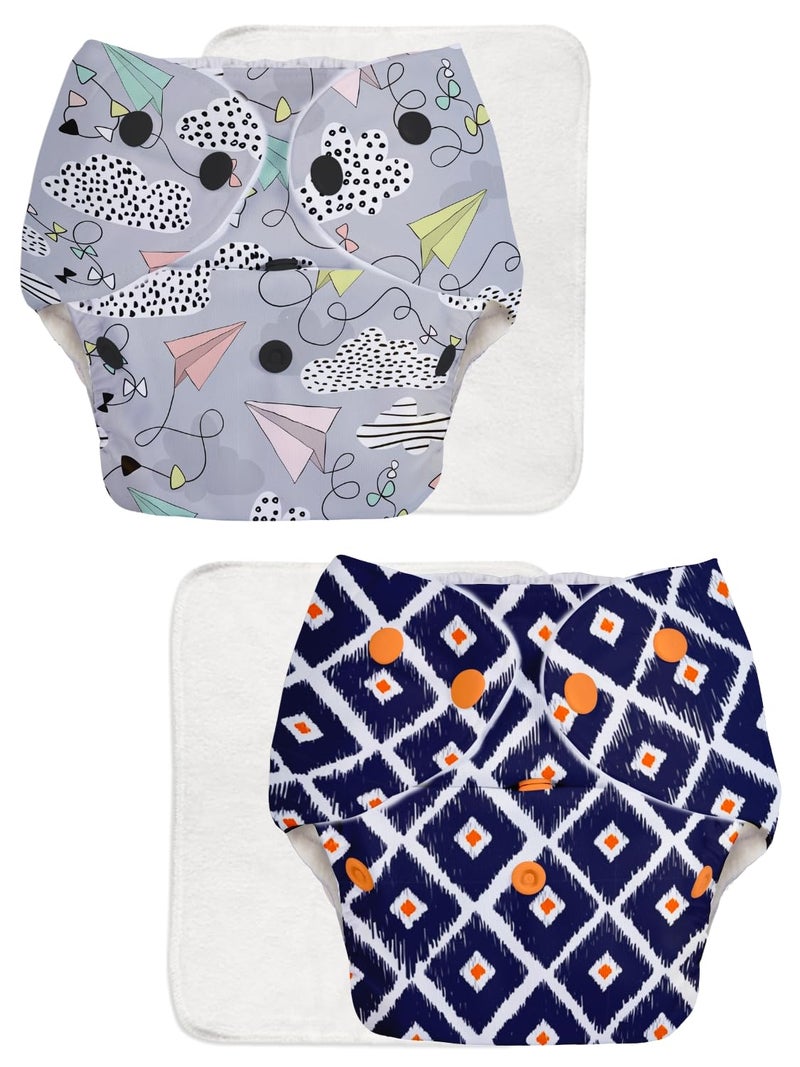 Superbottoms Basic Leakage-proof advanced cloth diapers for babies, High Absorbent 100% cotton 2 reusable diaper and 2 insert pad Combo Pack washable cloth diaper 3M -3Years Adjustable, Reduces Rash - Image 1