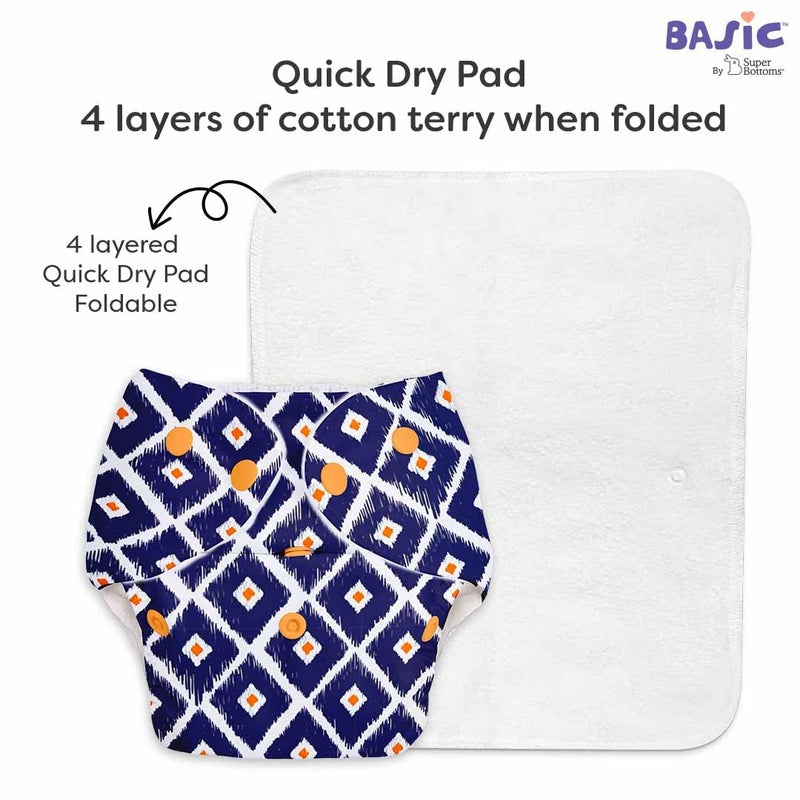 Superbottoms Basic Leakage-proof advanced cloth diapers for babies, High Absorbent 100% cotton 2 reusable diaper and 2 insert pad Combo Pack washable cloth diaper 3M -3Years Adjustable, Reduces Rash - Image 5