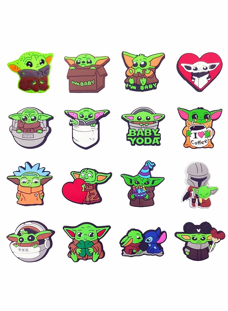 Yoda Cartoon Shoe Charms for Crocs, 16 Pcs PVC Accessories for Men, Women, Kids, Perfect for Parties and Birthday Gifts - Image 1
