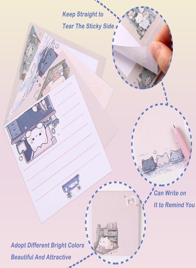 GINCEVHY 12 Pack Cute Cartoon Cat Sticky Notes, 600 Sheets 3 x 3 Inch Self-Stick Note Pads, Comic Cat Funny Novelty Memo Pad, Easy to Post for Student Studying Home Office School (4 Styles) - Image 3