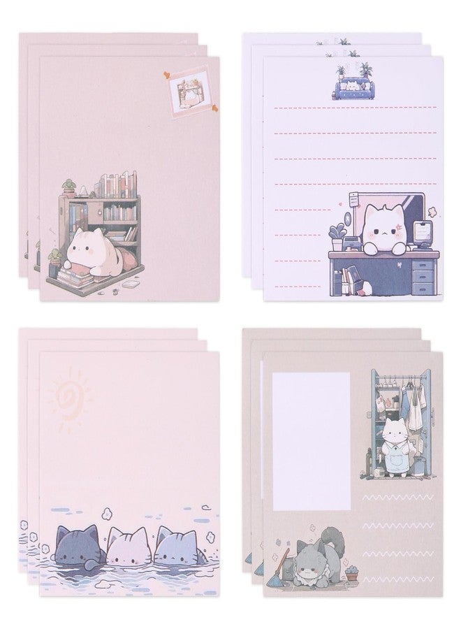 GINCEVHY 12 Pack Cute Cartoon Cat Sticky Notes, 600 Sheets 3 x 3 Inch Self-Stick Note Pads, Comic Cat Funny Novelty Memo Pad, Easy to Post for Student Studying Home Office School (4 Styles) - Image 1
