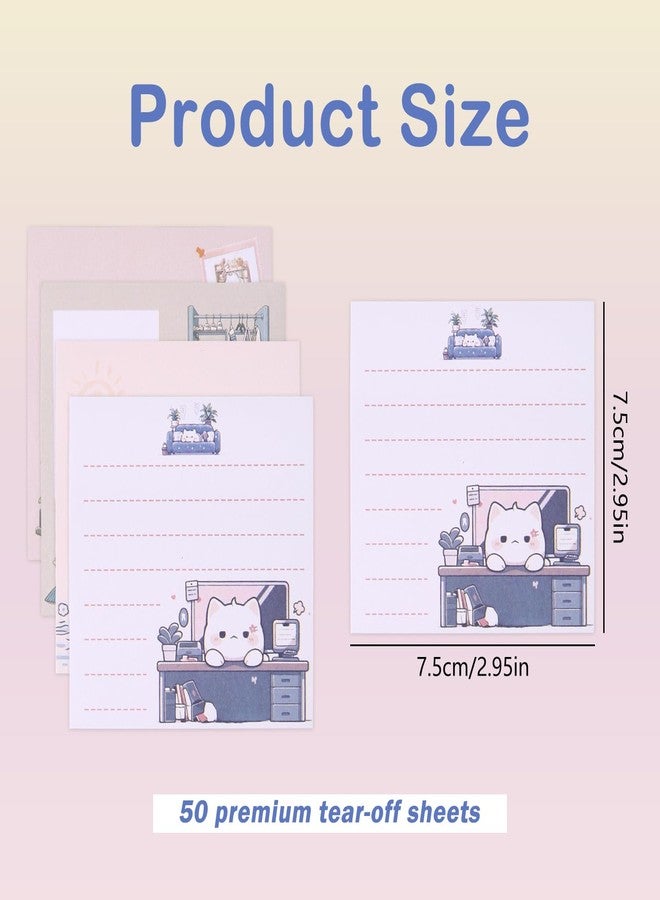 GINCEVHY 12 Pack Cute Cartoon Cat Sticky Notes, 600 Sheets 3 x 3 Inch Self-Stick Note Pads, Comic Cat Funny Novelty Memo Pad, Easy to Post for Student Studying Home Office School (4 Styles) - Image 2