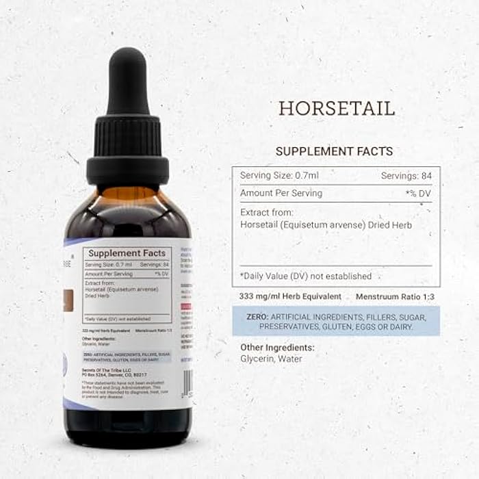 Secrets of the Tribe Horsetail Tincture Alcohol-Free Extract, Horsetail (Equisetum arvense) Dried Herb 2 oz - Image 4