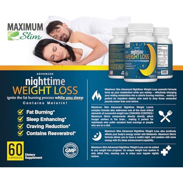Maximum Slim Nighttime Weight Support – Gentle Fat Burning & Sleep Aid – African Mango, Resveratrol & Green Tea – Non-GMO, Vegan, 60 Capsules - Image 4
