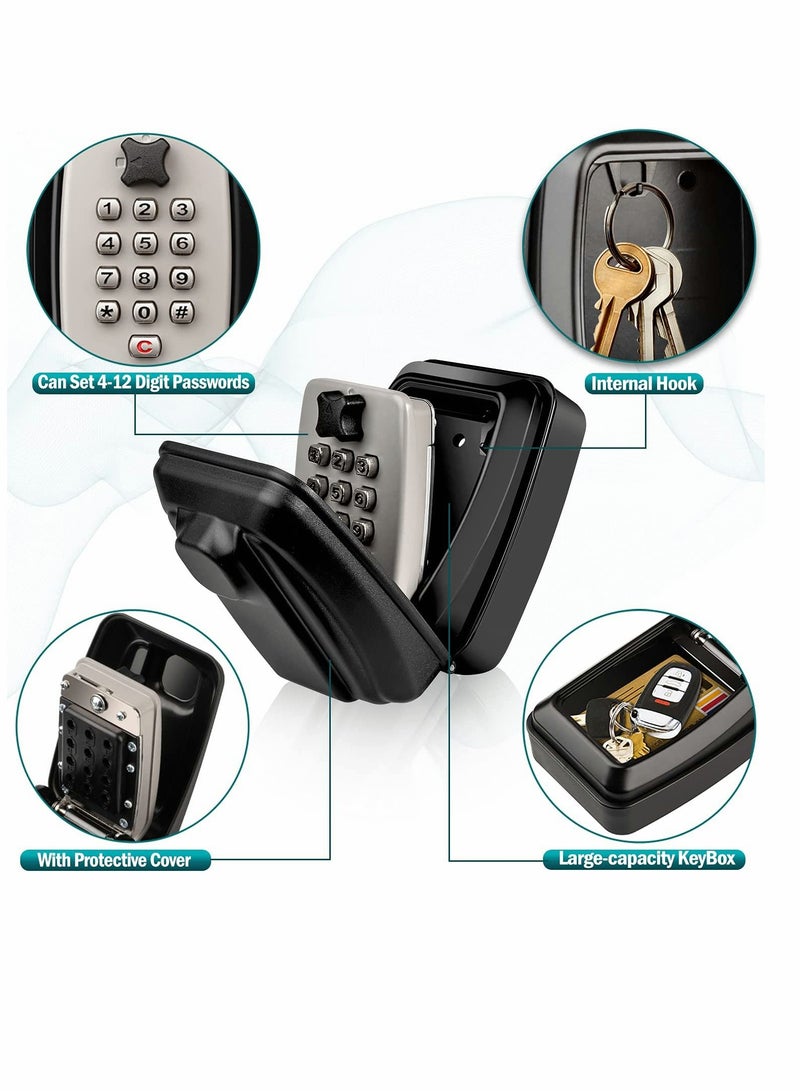 Key Safe with Password Wall Mounted, Key Lock Box Large with Resettable 12-Digit Combination Security Key Box Weatherproof for Outdoor Indoor, Storage Box for Home Garage Office Spare Keys (Black) - Image 2