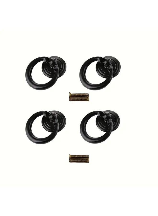 4 Pcs Black Cabinet Handles Sleek Matte Finish Durable Metal Ring Pulls For Kitchen Bathroom - Image 1