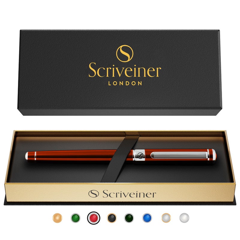 Scriveiner Deep Crimson Red Rollerball - Stunning Red Lacquer Luxury Pen with Chrome Finish, Schmidt Ink Refills, Roller Ball Pen Gift Set for Men & Women, Professional, Executive, Office, Nice Pens - Image 1