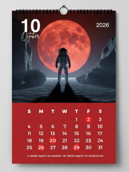 AccuPrints® Wall Calendar 2026 Planner-Size (14 x 20) inch For Office Home Table New Year Hanging Kids (35.5 x 50) cm- (Astronaut-01) - Image 1