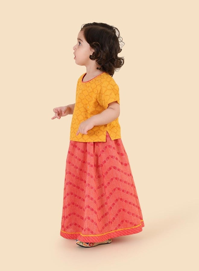 Fabindia Pink Cotton Hand Block Printed 2Pc Lehenga Set - Image 2