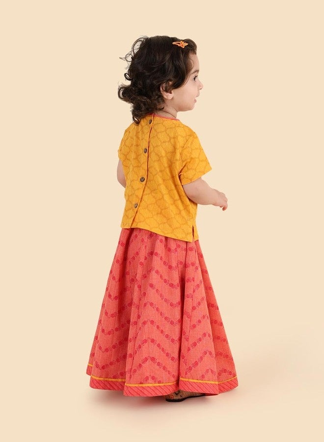 Fabindia Pink Cotton Hand Block Printed 2Pc Lehenga Set - Image 5