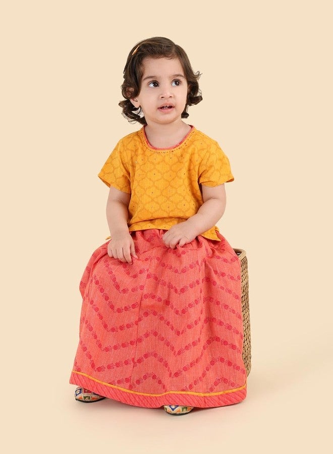 Fabindia Pink Cotton Hand Block Printed 2Pc Lehenga Set - Image 4