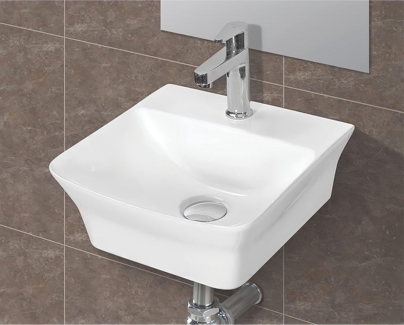 Nirant Ceramic Wall Mount Wash Basin Wall Hung Glossy White Finish Wall Mounted Sink Bathroom Sink Kitchen Sink Outdoor Sink Viva - Image 2