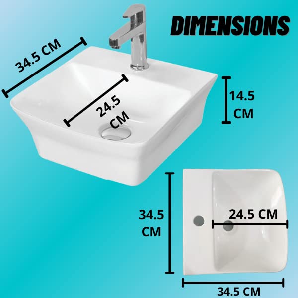 Nirant Ceramic Wall Mount Wash Basin Wall Hung Glossy White Finish Wall Mounted Sink Bathroom Sink Kitchen Sink Outdoor Sink Viva - Image 3