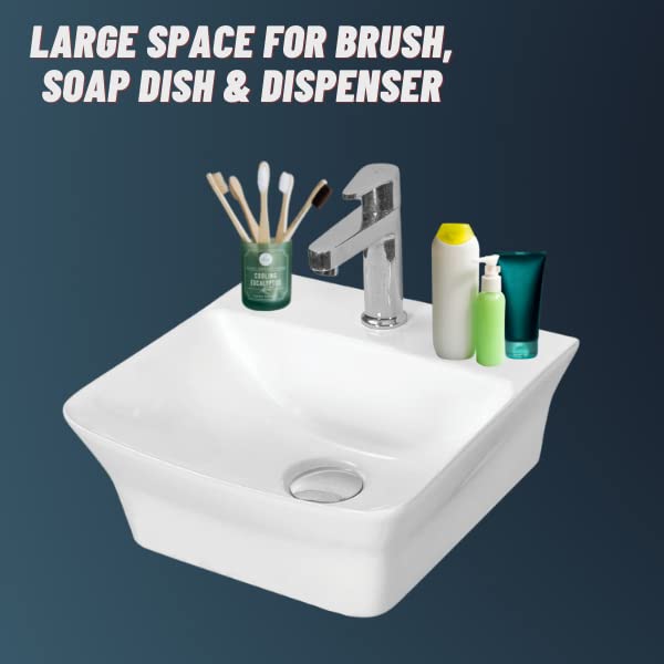 Nirant Ceramic Wall Mount Wash Basin Wall Hung Glossy White Finish Wall Mounted Sink Bathroom Sink Kitchen Sink Outdoor Sink Viva - Image 4